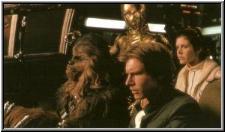 Chewbacca junto a Han Solo, Leia Organa y See-Threepio