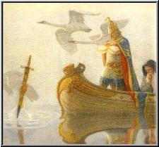 La dama del lago le entrega Excalibur al Rey Arturo